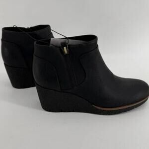 Dr Scholls Womens Black Wedge Ankle Bootie Faux Leather boots Side Zip bianc